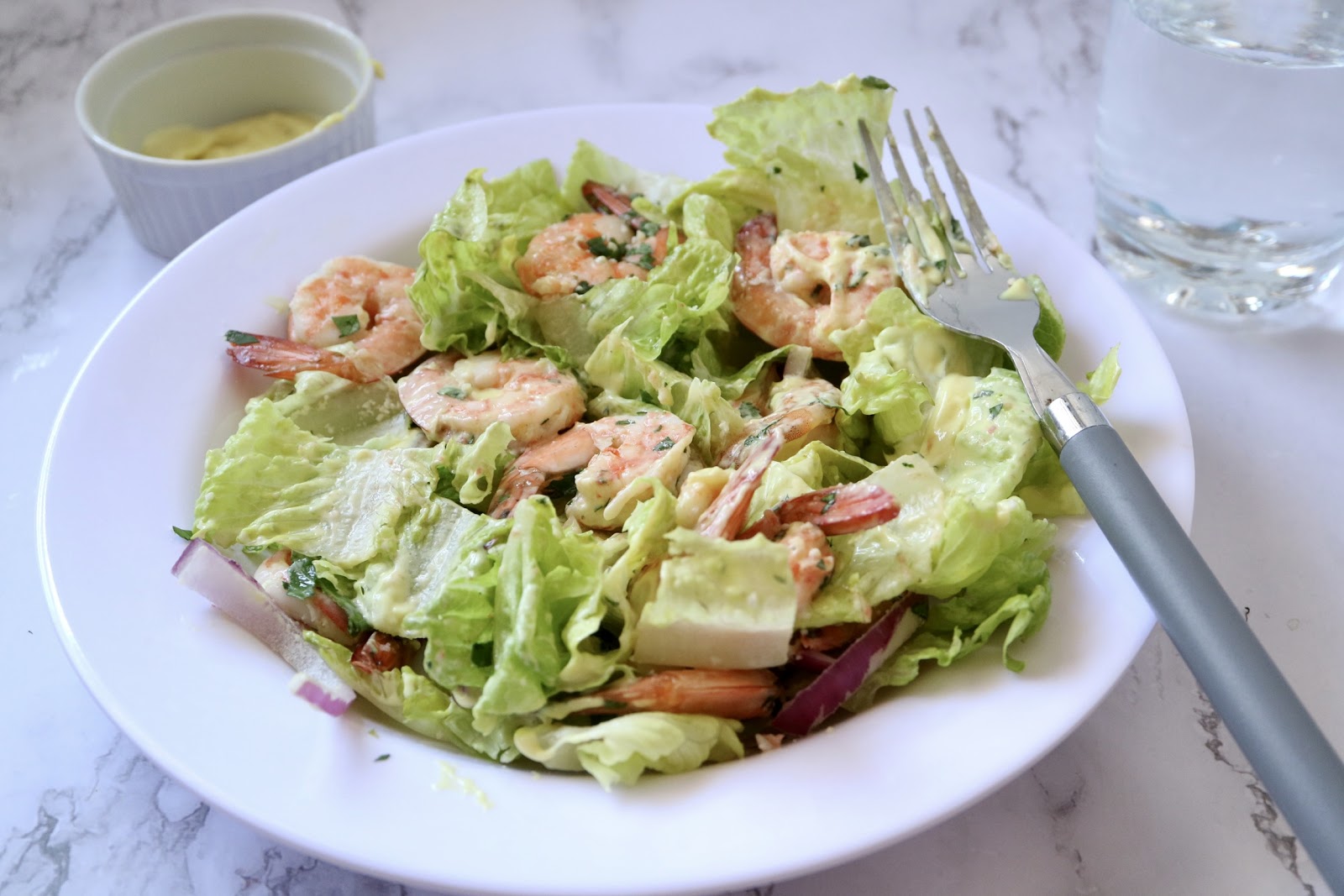 keto shrimp salad mixed with dressing