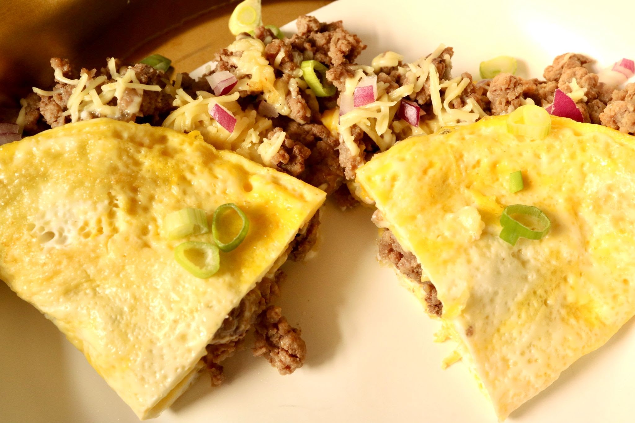 served keto ground beef omelette